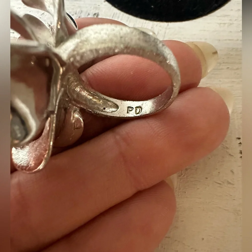 Steel Magnolia 3D Curling Flower Ring With Crystal Cluster Center size 6 - Picture 3 of 5